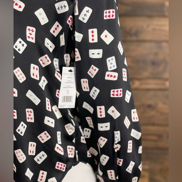 Equipment | Annelie Playing Cards Print Button Down Satin Top Playing Cards Silk - Picture 14 of 16